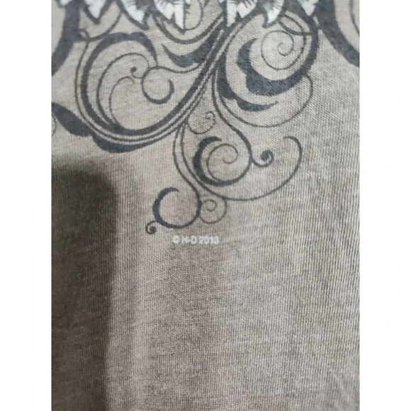 Y2K Harley Davidson Ladies Hooded Long Sleeve T-shirt Tattoo Wings Skater Avril - Picture 4 of 7